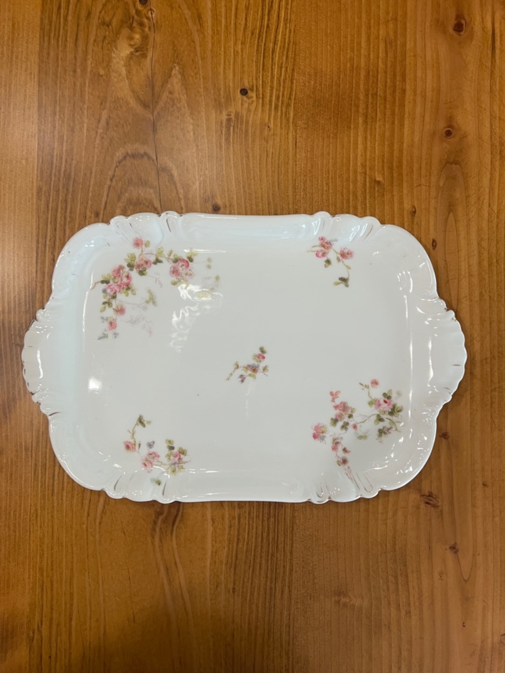 VTG German Porcelain Vanity Tray Pink Rose Transferware Cottagecore